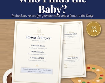 Kit per la festa dei Re Magi, invito per il Dia de Reyes, cartello Rosca de Reyes, lettera ai Re Magi, testo modificabile, spagnolo e inglese.