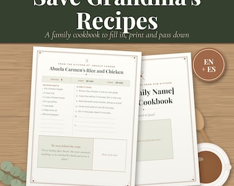 Modello di libro di ricette di famiglia, libro di cucina di famiglia stampabile, pagine di ricette con storia, raccoglitore di ricette di famiglia, documento Word modificabile di Google Docs, spagnolo