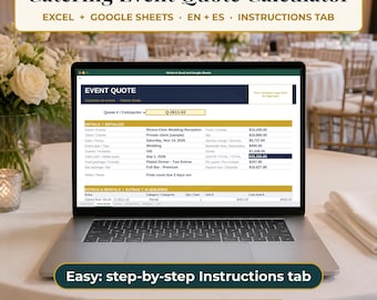 Calcolatore di preventivi per catering in Excel/Foglio di calcolo Google, modello per la definizione dei prezzi degli eventi, modulo di preventivo per i clienti, bilingue inglese-spagnolo