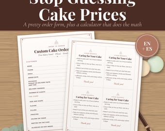 Modulo d'ordine per torte personalizzate e calcolatore di prezzi per torte, modello d'ordine per pasticceria domestica, preventivo, acconto, ricevuta, foglio di calcolo Google Word modificabile, spagnolo