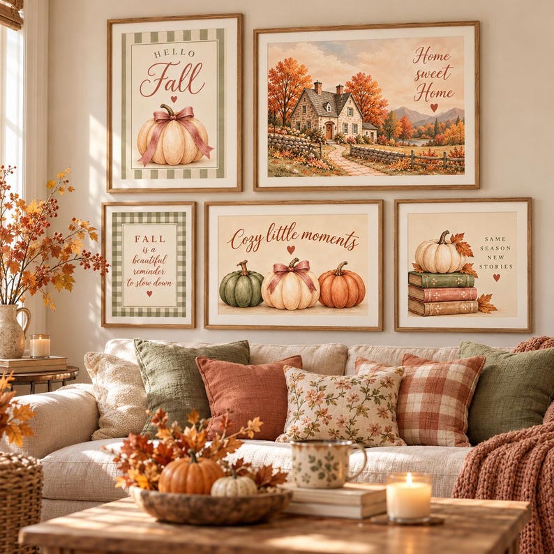 Printable Fall Wall Art Set, Cozy Autumn Decor Prints, Cottagecore ...