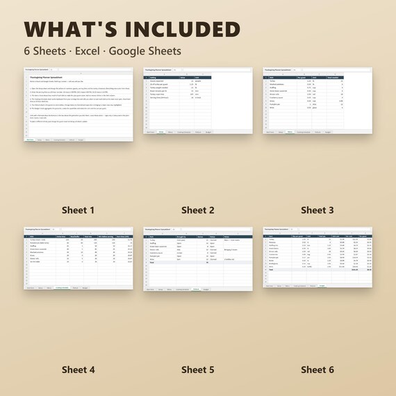 Thanksgiving Planner Spreadsheet, Turkey & Portion Calculator, Cooking Schedule, Guest List, Budget, Excel, Google Sheets, Instant Download, image 3