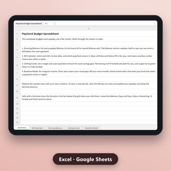 Paycheck Budget Spreadsheet, Budget by Paycheck, Biweekly Bill Calendar, Running Balance, Excel, Google Sheets, Instant Download, image 2