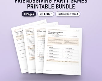 Spelletjes voor een Friendsgiving-feest, invulbare Thanksgiving-spelletjes voor volwassenen, 8 spelletjes voor de gastheer/gastvrouw, Trivia Friend Feud Charades, US Letter, A4, printbaar PDF-bestand