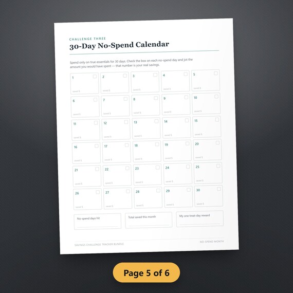 52 Week Savings Challenge Printable Bundle, 100 Envelope Tracker, No Spend Calendar, Custom Goal Tracker, PDF Instant Download, image 8
