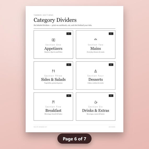 Recipe Binder Kit Printable, Fillable 4x6 Recipe Cards, Dividers, Cover, Conversions Chart, US Letter PDF, Instant Download, image 10