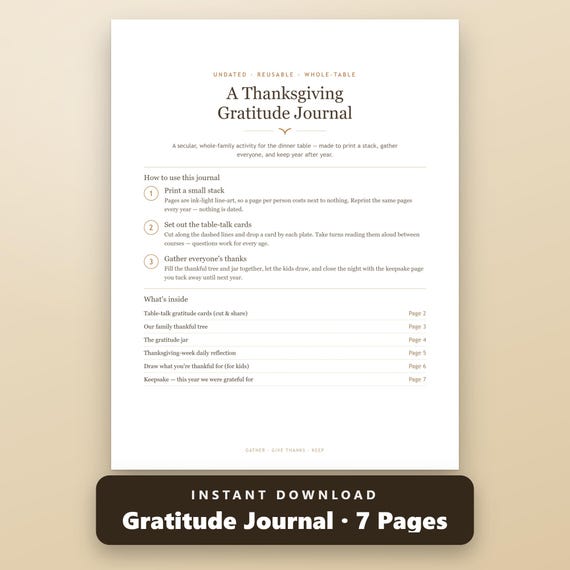Thanksgiving Gratitude Journal Printable, Fillable Family Dinner Table Journal, Table Talk Cards, Thankful Tree, US Letter, A4, Instant