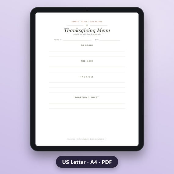 Thanksgiving Menu Printable, Fillable Place Card Set, Dinner Menu, Name Cards, Food Labels, US Letter, A4, Instant Download, image 2