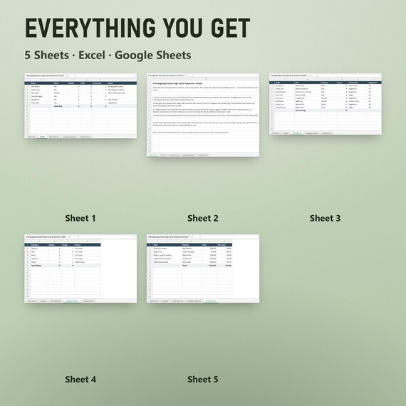 Thanksgiving Potluck Spreadsheet, Friendsgiving Dish Sign Up & Headcount Tracker, Cost Split, Excel, Google Sheets, Instant Download, image 10