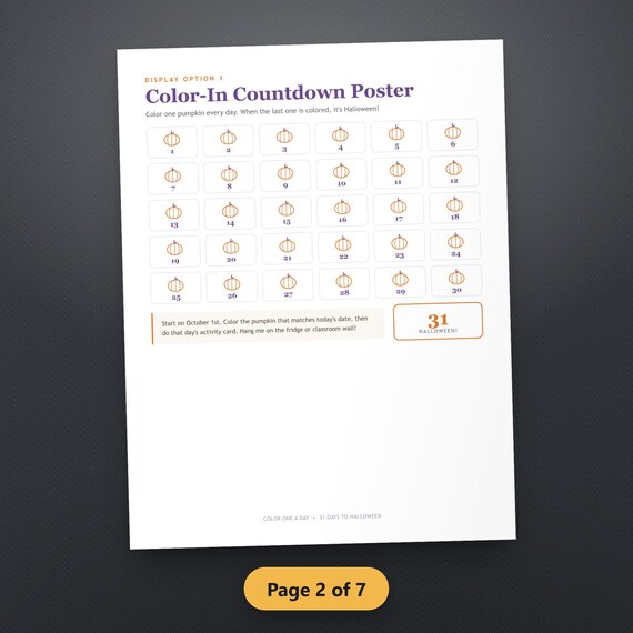 Kids Halloween Countdown Printable, 31 Day Activity Advent Calendar, Daily Cards, Color-In Chart & Paper Chain, Fillable, US Letter, A4, image 5