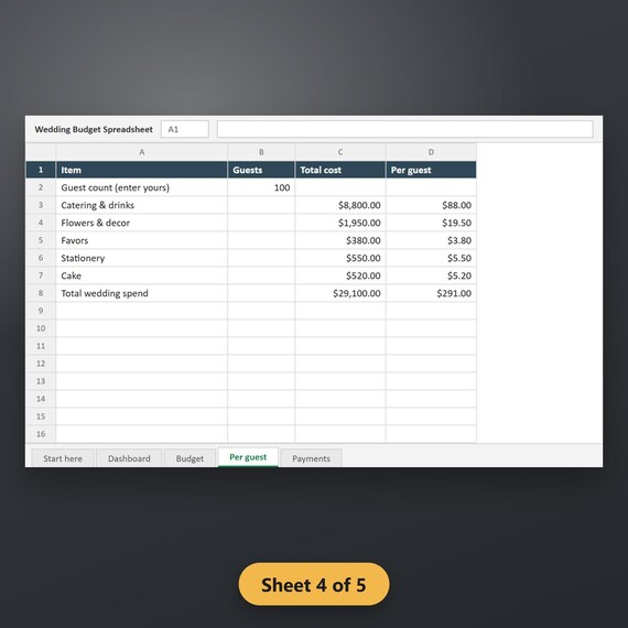 Wedding Budget Spreadsheet, Excel & Google Sheets Template, Per-Guest Cost Calculator, Vendor Payment Tracker, Instant Download, image 8
