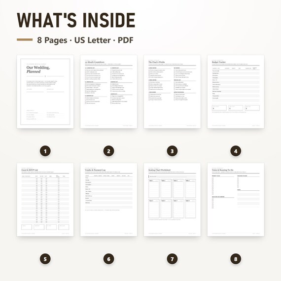 DIY Wedding Planner Printable, Undated Wedding Planning Binder, Budget Tracker, Guest List, Vendor Log, Seating Chart, Instant Download, image 2