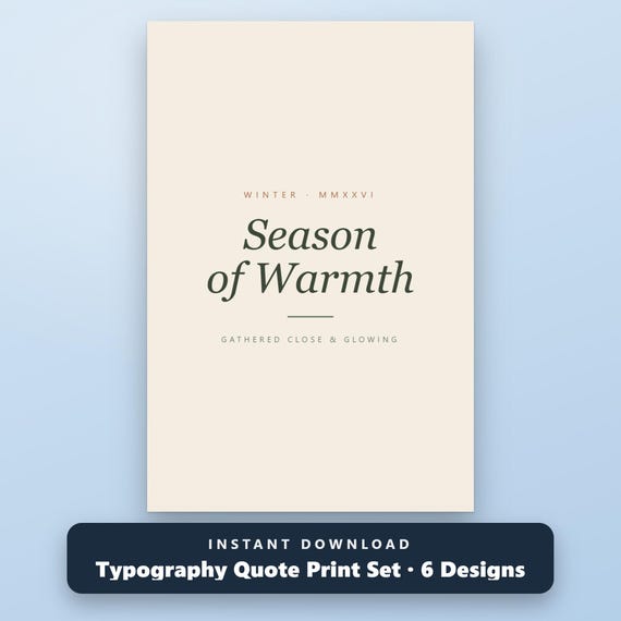 Christmas Typography Print Set of 6, Minimalist Holiday Wall Art, Cream Sage, 16x20, 11x14, 8x10, Instant Download