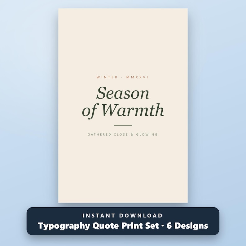Christmas Typography Print Set of 6, Minimalist Holiday Wall Art, Cream Sage, 16x20, 11x14, 8x10, Instant Download