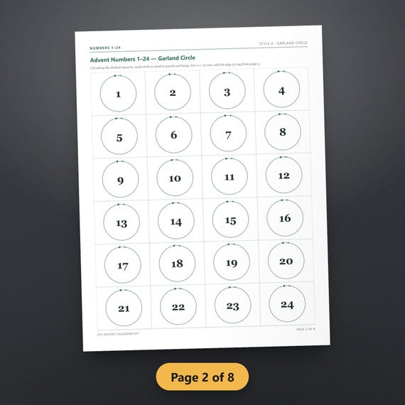 Advent Calendar Kit Printable, Numbers 1-24 & 1-25 Tags, Bag Toppers, DIY Pocket Calendar Template, 24 Kindness Cards, US Letter, A4, image 5