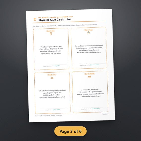 Halloween Scavenger Hunt Printable for Kids, Fillable Rhyming Clue Cards & Picture Hunt, Indoor Outdoor Party Game, US Letter, A4, Instant, image 6