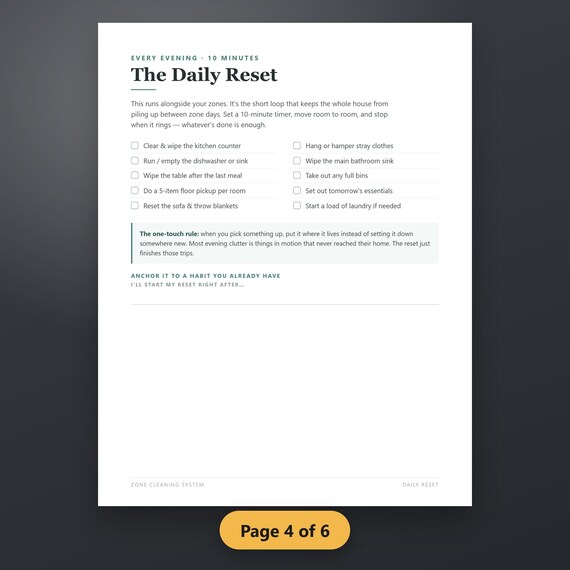 Zone Cleaning Schedule Printable, ADHD Cleaning Planner, Bare Minimum Mode, Daily Reset, 6-Page PDF, Instant Download, image 8