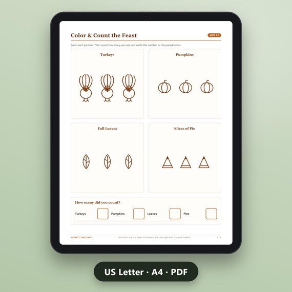 Thanksgiving Activity Placemat Printable Bundle, Fillable Kids Placemats, 6 Activity Mats, US Letter, A4, Instant Download, image 2