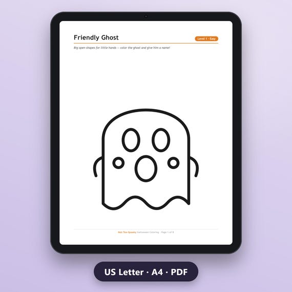 Halloween Coloring Book Printable, 8 Kids Pages, Easy to Hard, Bold Thick Outlines, US Letter, A4, Instant Download PDF, image 2