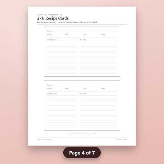 Recipe Binder Kit Printable, Fillable 4x6 Recipe Cards, Dividers, Cover, Conversions Chart, US Letter PDF, Instant Download, image 8