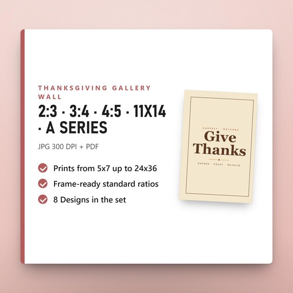 Thanksgiving Gallery Wall Set, 8 Vintage Retro Printable Prints, Turkey Cornucopia Give Thanks Typography, 16x20, 11x14, 8x10, Instant, image 9