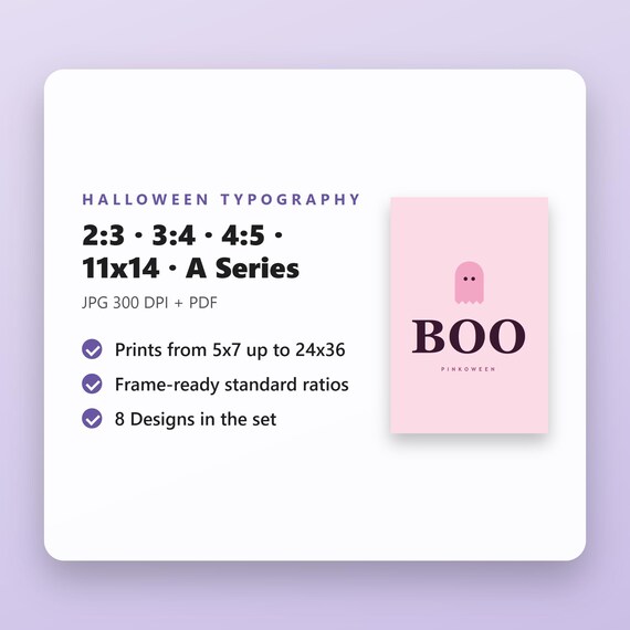 Pink Halloween Printable Wall Art, Set of 8 Pastel Ghost Typography Prints, Pinkoween Gallery Wall, 16x20, 11x14, 8x10, Instant Download, image 5