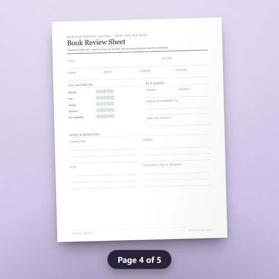 Book Club Journal Printable, Reading Journal, Book Review Sheet, TBR List, Monthly Reading Log, Instant Download PDF, image 7