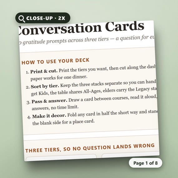 Thanksgiving Conversation Cards Printable, 100 Family Dinner Table Prompts, Fillable Kids All Ages Legacy Questions, US Letter, A4, Instant, image 4