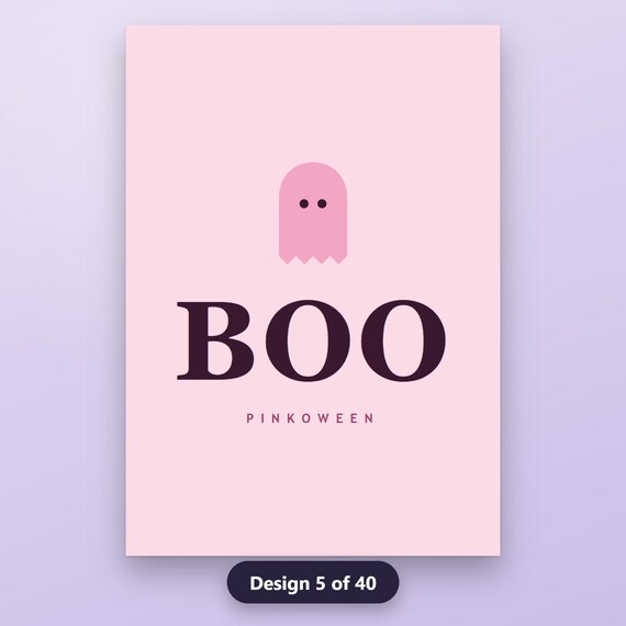 Pink Halloween Printable Wall Art, Set of 8 Pastel Ghost Typography Prints, Pinkoween Gallery Wall, 16x20, 11x14, 8x10, Instant Download, image 9