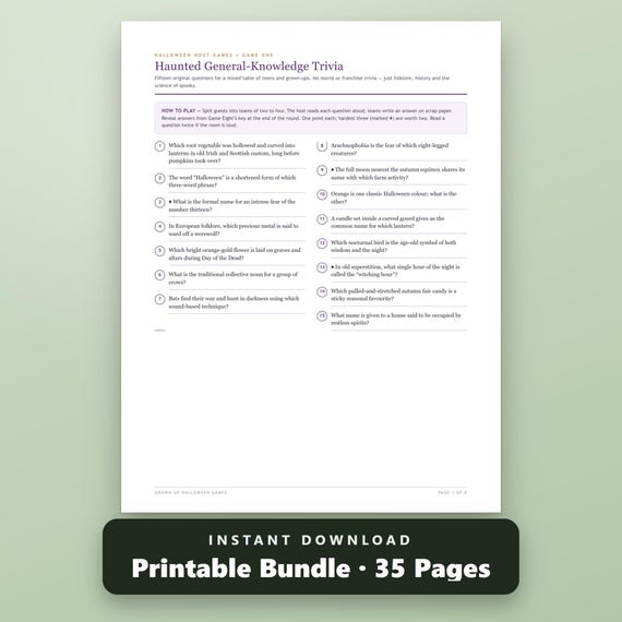 Halloween Party Games Printable Bundle, 5 Holiday Printables, 35 Pages, US Letter, A4, Instant Download