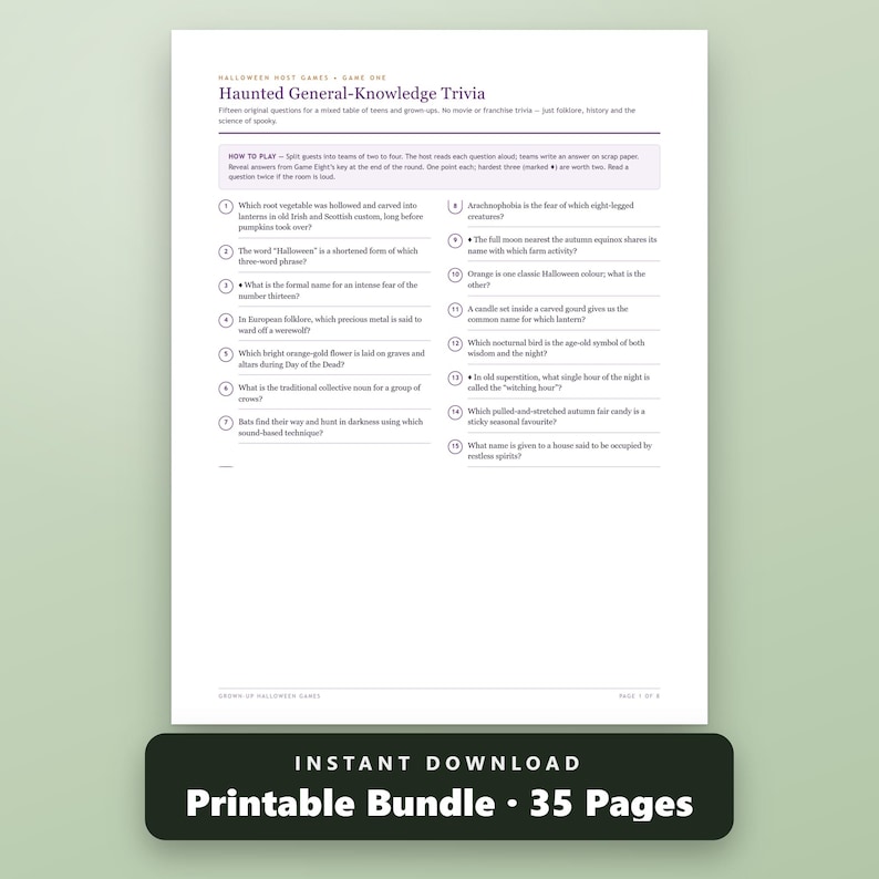 Halloween Party Games Printable Bundle, 5 Holiday Printables, 35 Pages, US Letter, A4, Instant Download