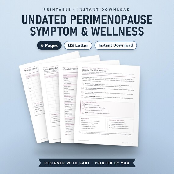 Menopause Tracker Printable, Perimenopause Symptom Log, Hot Flash Sleep Cycle & Doctor Prep Sheet, US Letter PDF, Instant Download