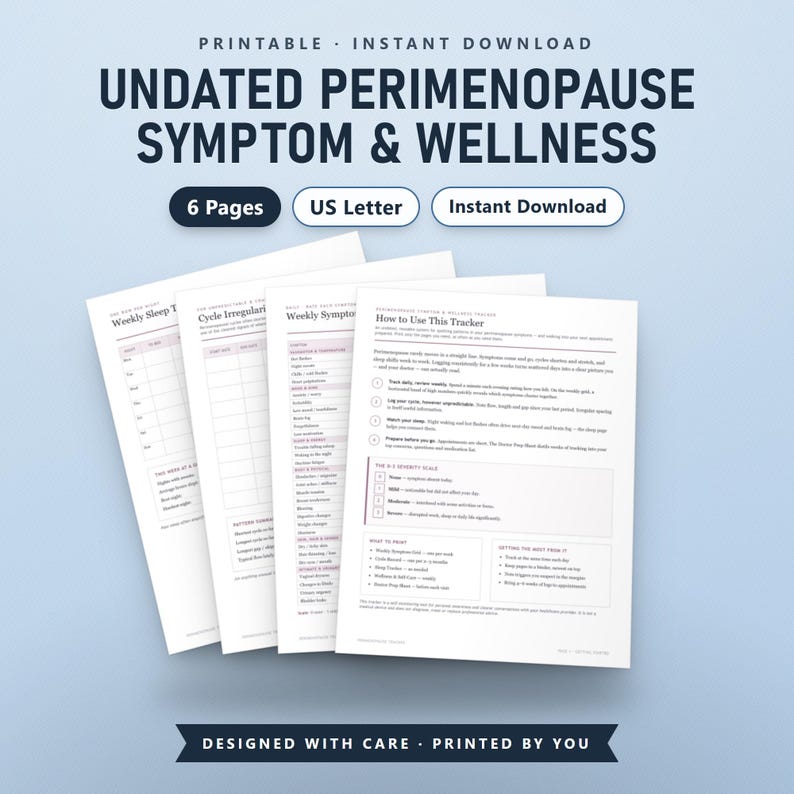 Menopause Tracker Printable, Perimenopause Symptom Log, Hot Flash Sleep Cycle & Doctor Prep Sheet, US Letter PDF, Instant Download