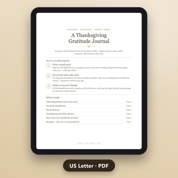 Thanksgiving Gratitude Journal Printable, Fillable Family Dinner Table Journal, Table Talk Cards, Thankful Tree, US Letter, A4, Instant, image 2