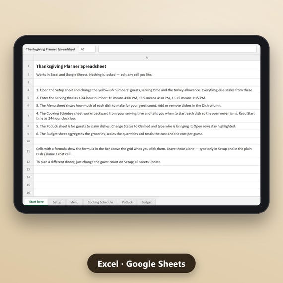 Thanksgiving Planner Spreadsheet, Turkey & Portion Calculator, Cooking Schedule, Guest List, Budget, Excel, Google Sheets, Instant Download, image 2