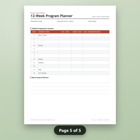 Strength Training Log Printable, Progressive Overload Tracker, Weekly Workout Sheets, Set Rep Weight Log, 1RM Reference, Instant Download, image 9