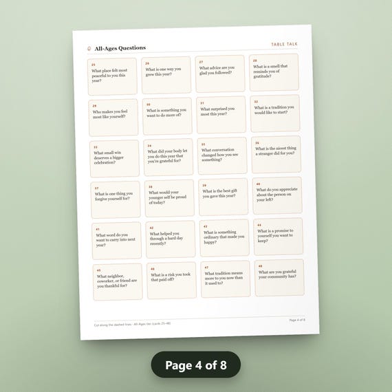 Thanksgiving Conversation Cards Printable, 100 Family Dinner Table Prompts, Fillable Kids All Ages Legacy Questions, US Letter, A4, Instant, image 7