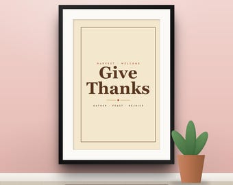 Set van 8 vintage retro prints voor aan de muur met Thanksgiving-thema, kalkoenhoorn des overvloeds met dankbetuigingstypografie, 16x20, 11x14, 8x10, direct leverbaar