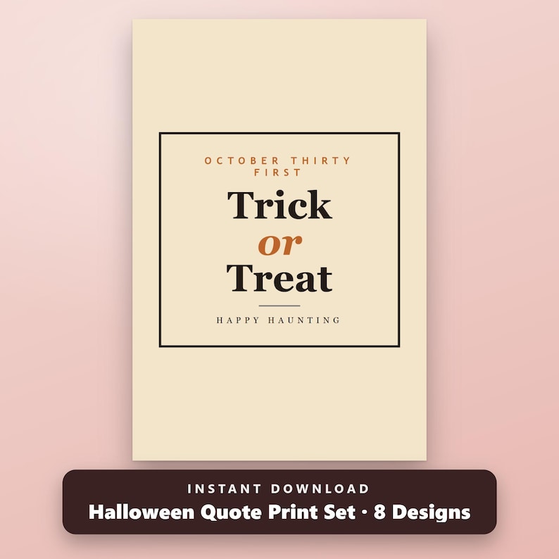 Halloween Gallery Wall Set Printable, 8 Vintage Typography Prints, Spooky Wall Art Bundle, 16x20, 11x14, 8x10, Instant Download