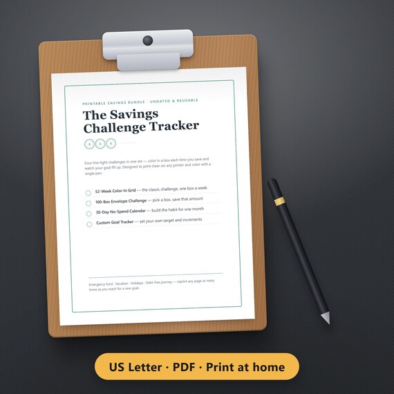 52 Week Savings Challenge Printable Bundle, 100 Envelope Tracker, No Spend Calendar, Custom Goal Tracker, PDF Instant Download, image 3