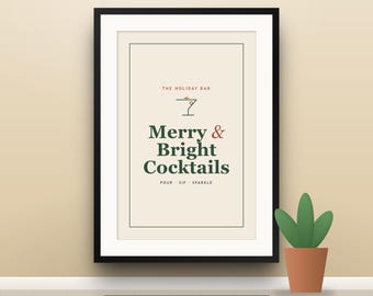 Printbare set van 8 feestelijke barwagenbordjes, kerstcocktail muurdecoratie, drankstationbordjes, kleur + inkt - licht, 16x20, 11x14, 8x10, direct
