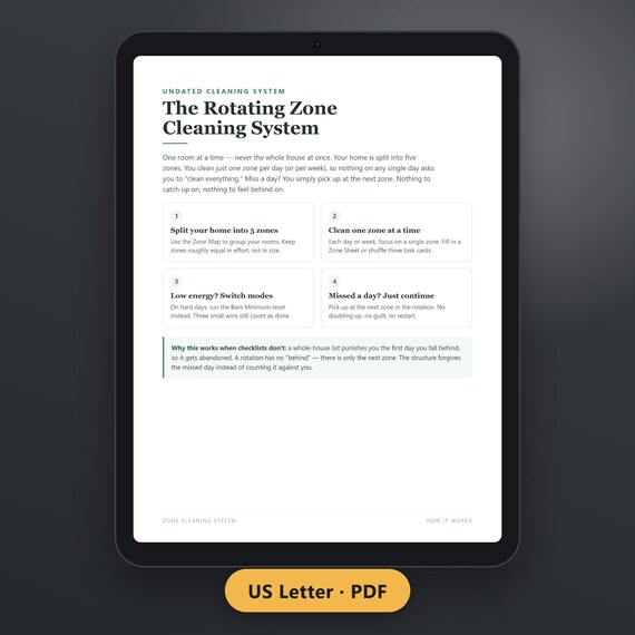 Zone Cleaning Schedule Printable, ADHD Cleaning Planner, Bare Minimum Mode, Daily Reset, 6-Page PDF, Instant Download, image 2
