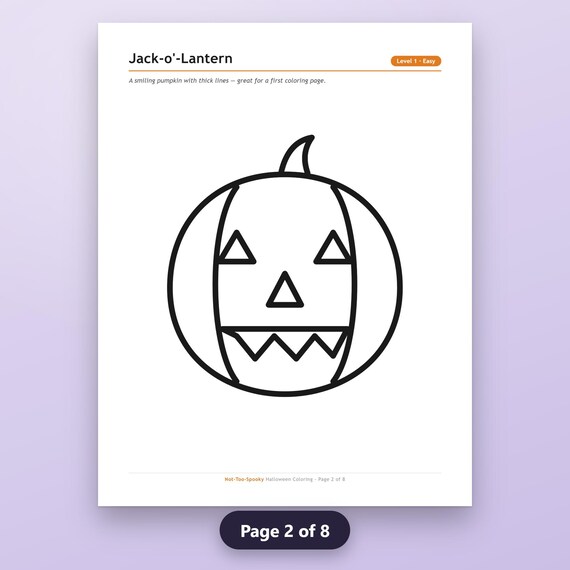 Halloween Coloring Book Printable, 8 Kids Pages, Easy to Hard, Bold Thick Outlines, US Letter, A4, Instant Download PDF, image 6