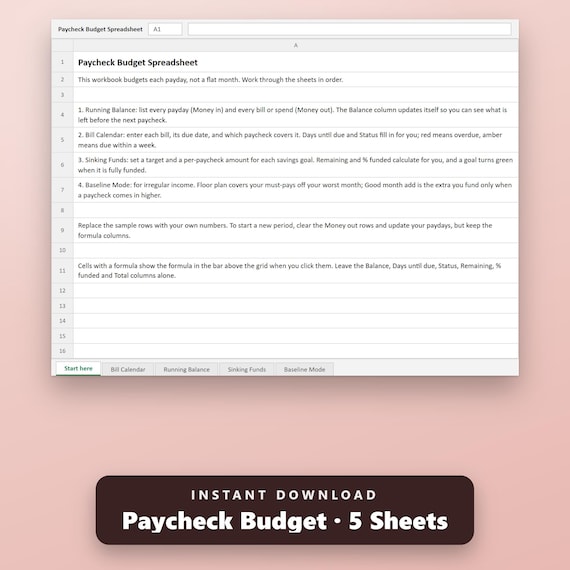 Paycheck Budget Spreadsheet, Budget by Paycheck, Biweekly Bill Calendar, Running Balance, Excel, Google Sheets, Instant Download