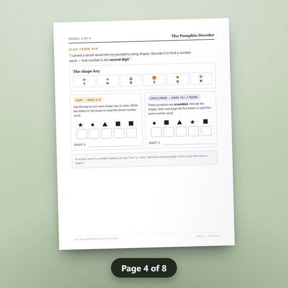 Halloween Escape Room Game Printable, Haunted House Mystery for Kids & Teens, Fillable, 2 Difficulty Tiers, US Letter, A4, Instant Download, image 7
