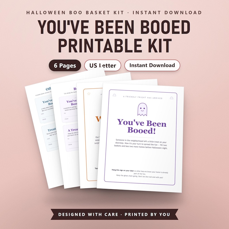 You've Been Booed Printable, Fillable Boo Basket Tags, Door Sign, Rules Note, Kids & Coworker, Teal Pumpkin, US Letter, A4, Instant Download