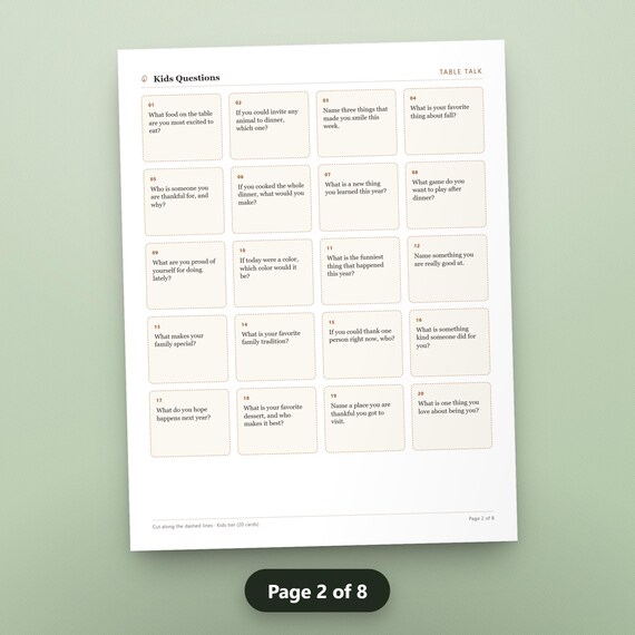 Thanksgiving Conversation Cards Printable, 100 Family Dinner Table Prompts, Fillable Kids All Ages Legacy Questions, US Letter, A4, Instant, image 5