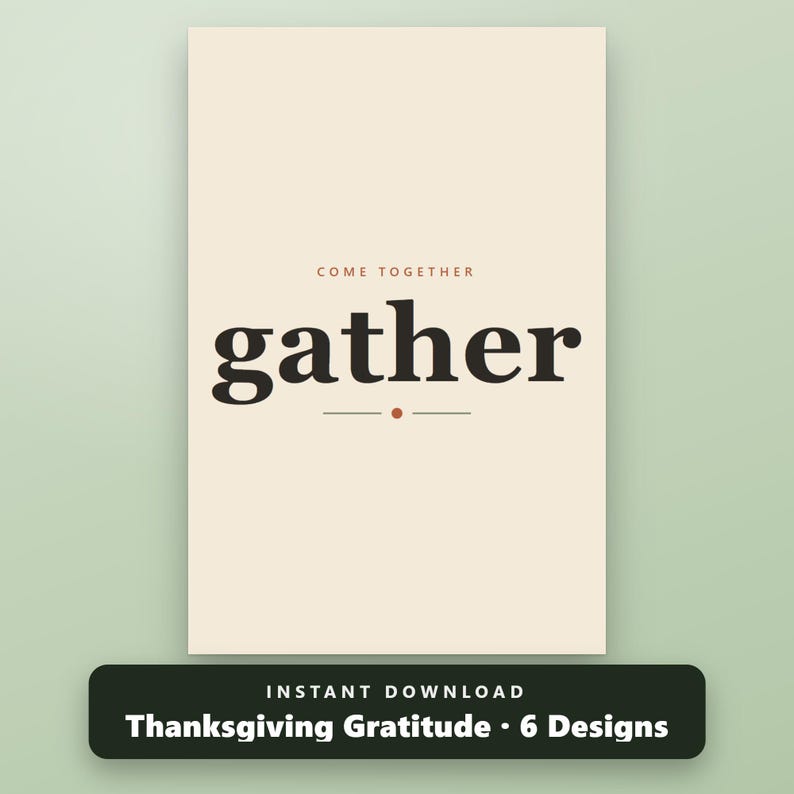Thankful Grateful Blessed Printable, Wall Art Set of 6, Give Thanks, Gather Sign, Thanksgiving Prints, 16x20 11x14 8x10, Instant Download