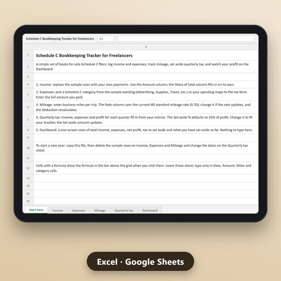 Small Business Bookkeeping Spreadsheet, Schedule C Expense Tracker, Freelancer Bookkeeping, Excel, Google Sheets, Instant Download, image 2