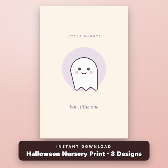 Spooky Cute Nursery Art Printable, Halloween Nursery Wall Art Set of 8, Ghost Pumpkin Bat Prints, 16x20 11x14 8x10, Instant Download